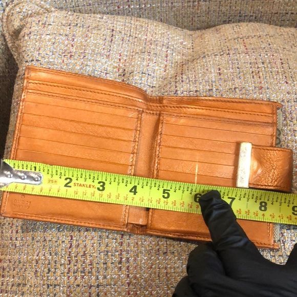 GUCCI GG Monogram Canvas Burned Orange Leather Trifold Wallet Monogrammed Clasp - Picture 14 of 17